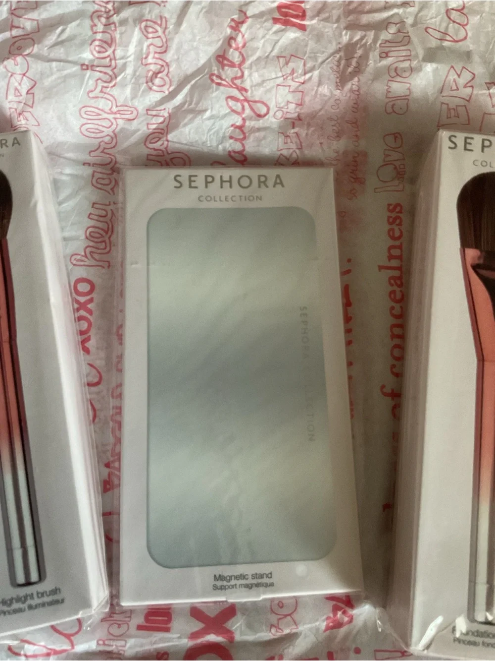Sephora Rose Gold and Silver Magnetic Makeup Brush Set with Compact Mirror